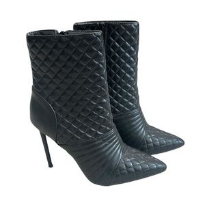 Rouge Helium Black Quilted Stiletto Ankle Boots – Size 7.5